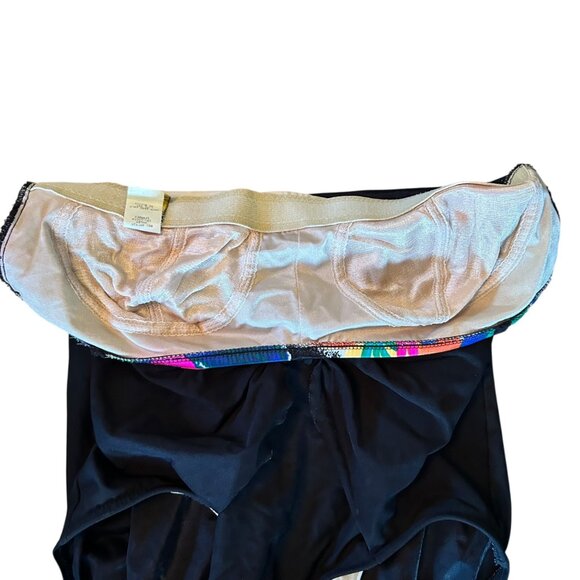 Vintage Robby Len Neon Floral Tropical Strapless Tie Front Swimsuit 16 - Picture 2 of 6